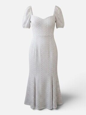 Just Me Mermaid Midi Floral Embroidered 3/4 Sleeve Fitted Dress Small